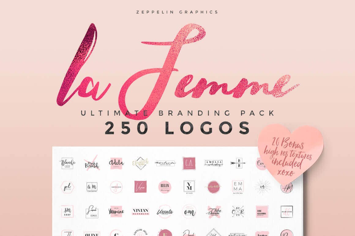 250 Feminine Logos & 20 Bonus Textures - only $9!