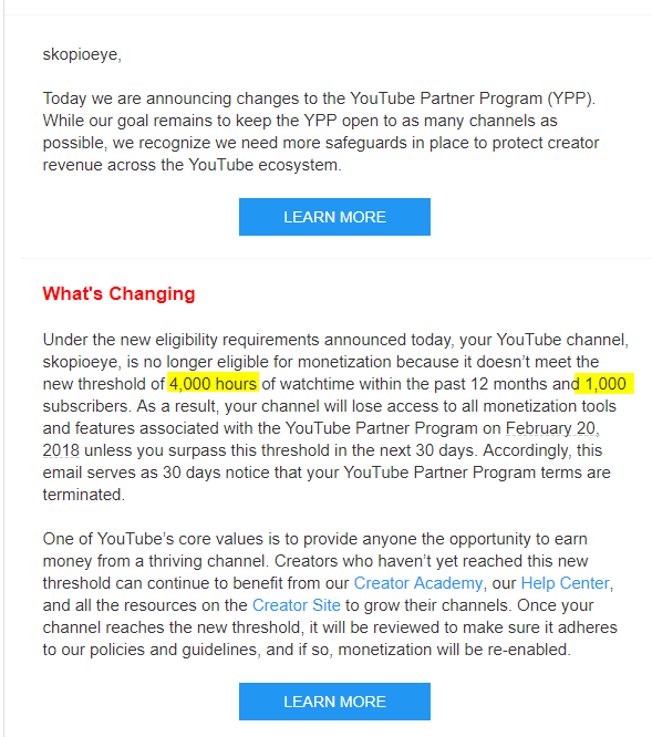 Business Legions - YouTube Partner Program email