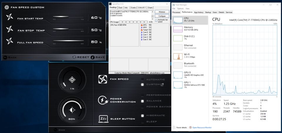 Business Legions - Control Centre Fan settings with SpeedFan and Task Manager