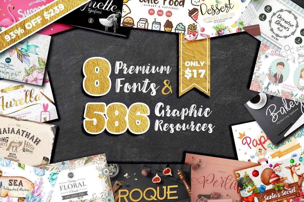 Designer’s Dream: 8 Premium Fonts & 575+ Fabulous Graphic Resources – only $17!
