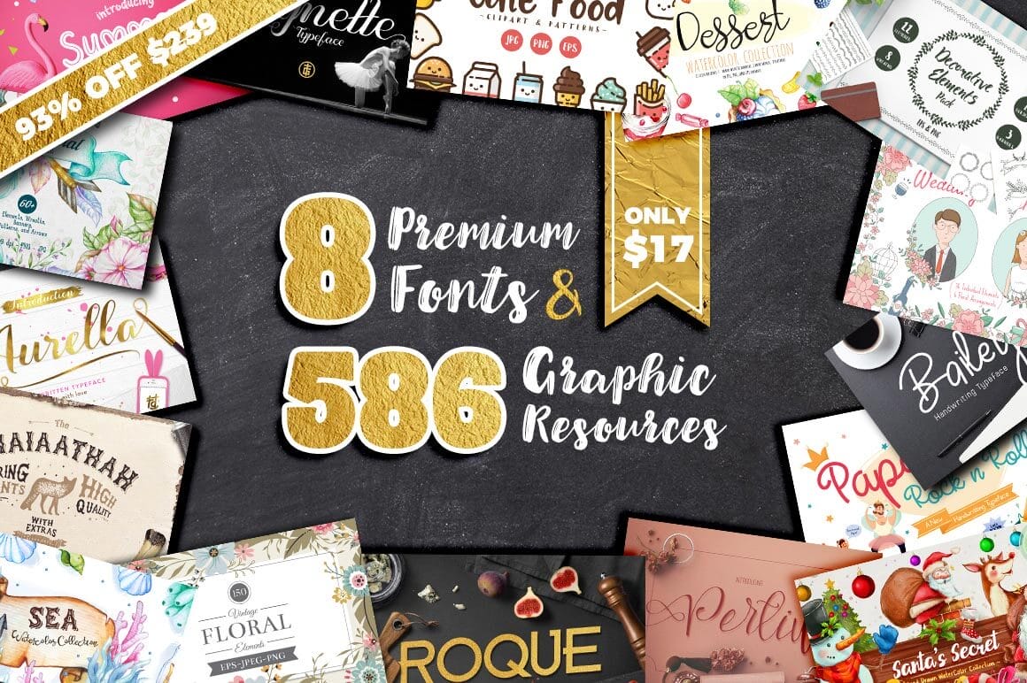 Designer's Dream: 8 Premium Fonts & 575+ Fabulous Graphic Resources - only $17!