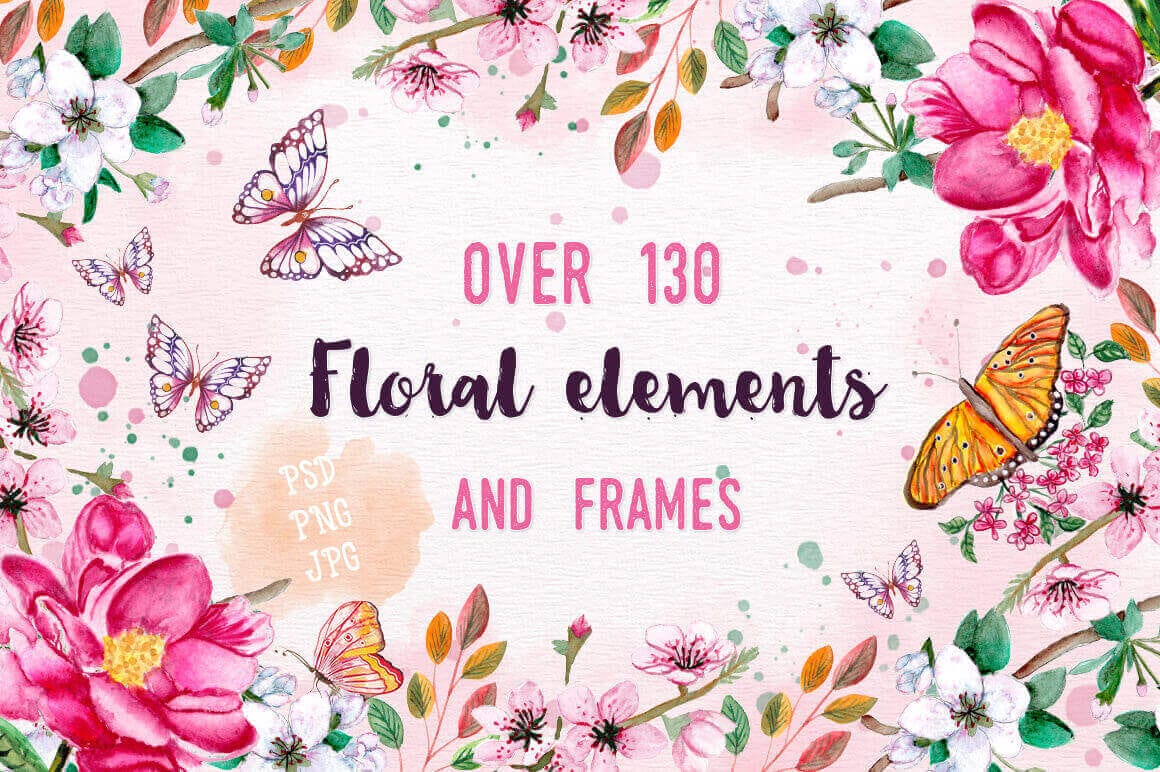 130+ Clip-art Floral Elements and Frames – only $8!