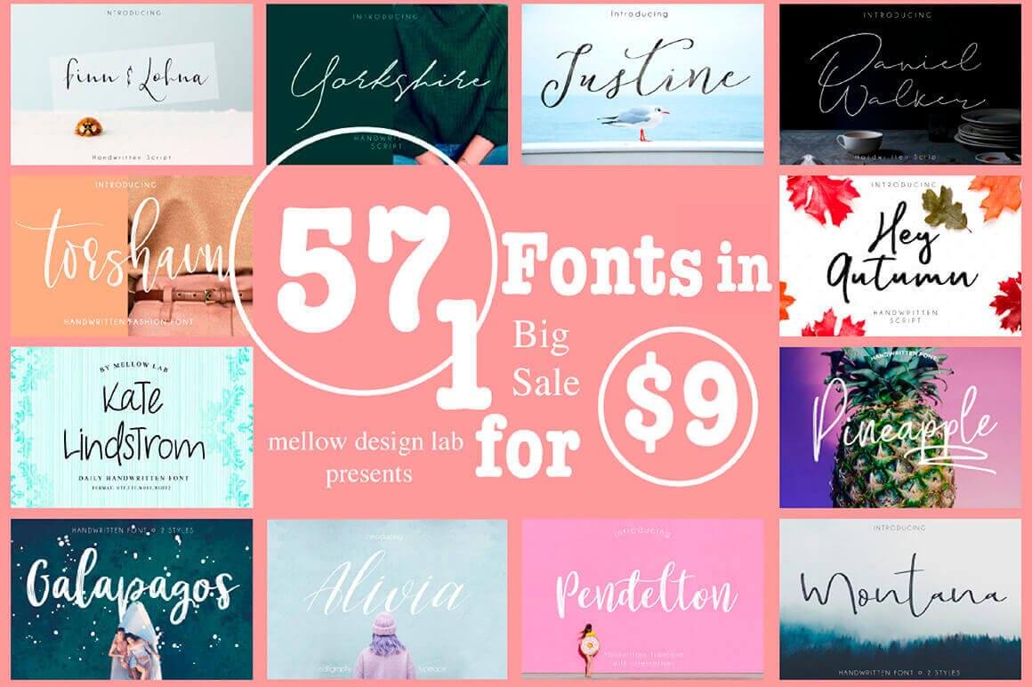 57 Premium Fonts from Mellow Design Lab - only $9!