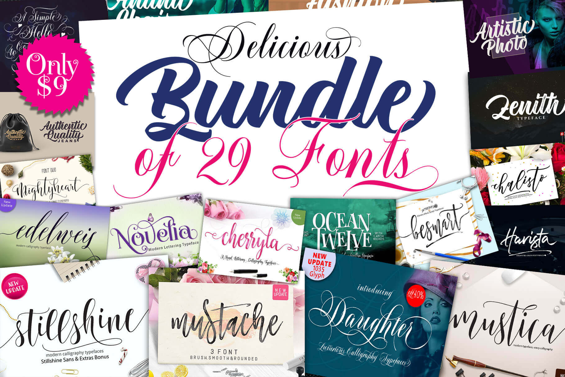 Delicious Bundle of 29 Fabulous Handwritten Fonts  - only $9!