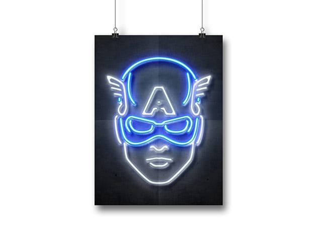 Octavian Mielu Neon Illusion Wall Art (Captain America 12×16) for $19