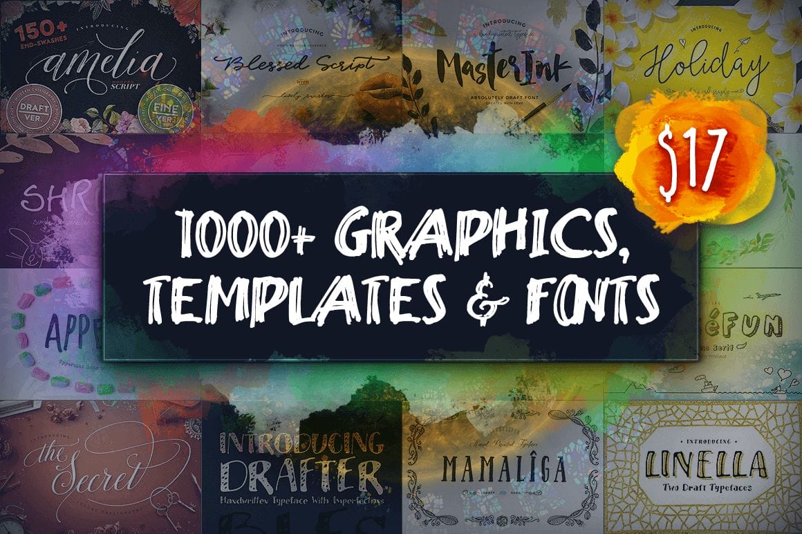 1,000+ Graphics, Templates & Fonts – only $17!