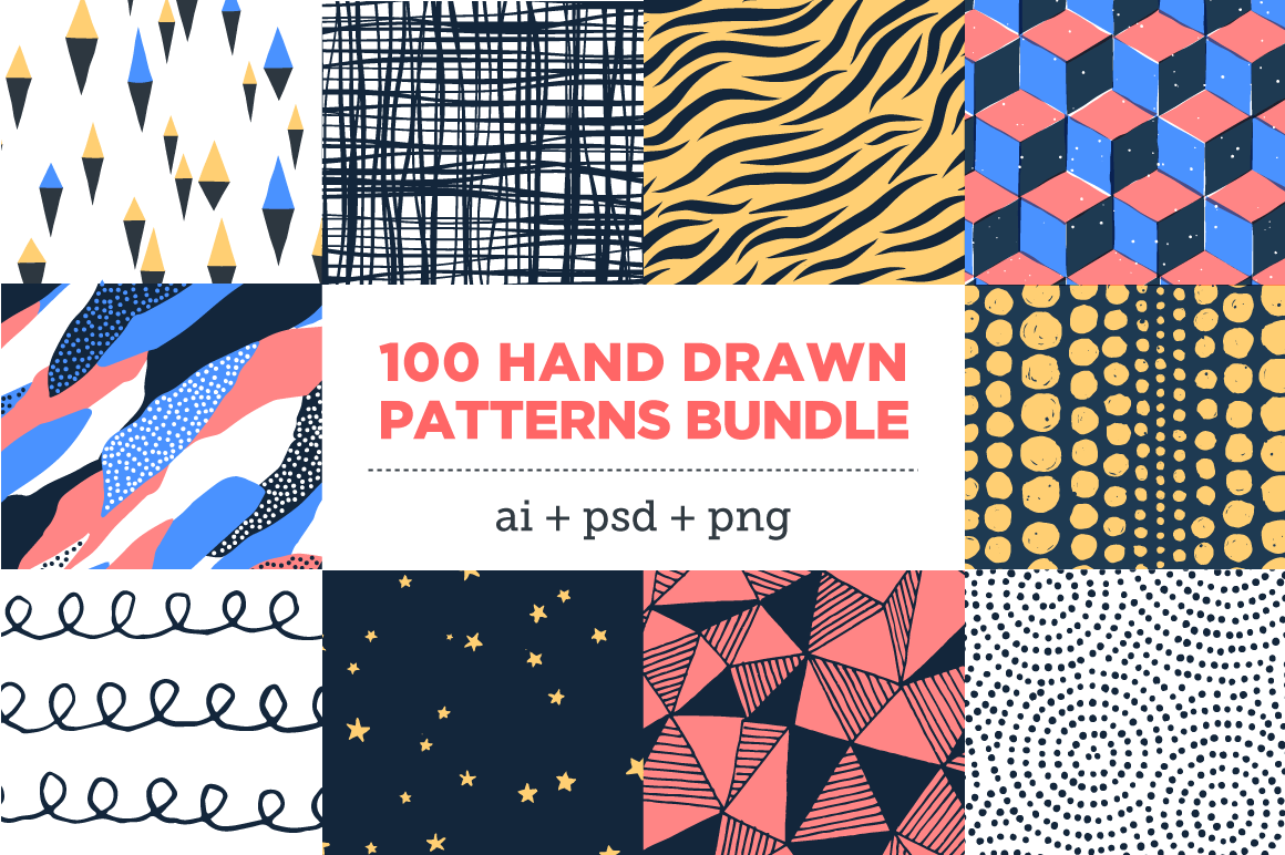 100 Colorful, Hand-Drawn Seamless Patterns – only $10!