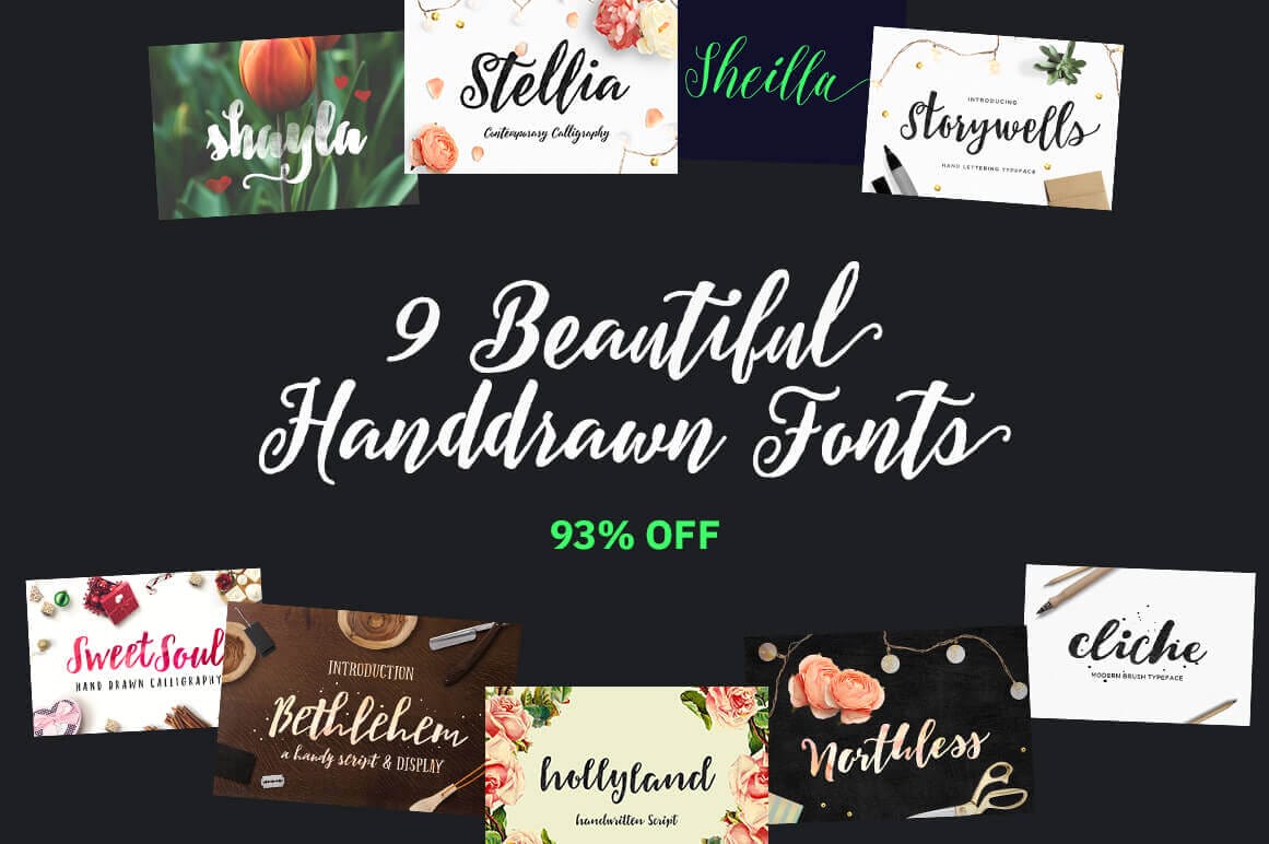 9 Beautiful Hand-Drawn Fonts – only $9!