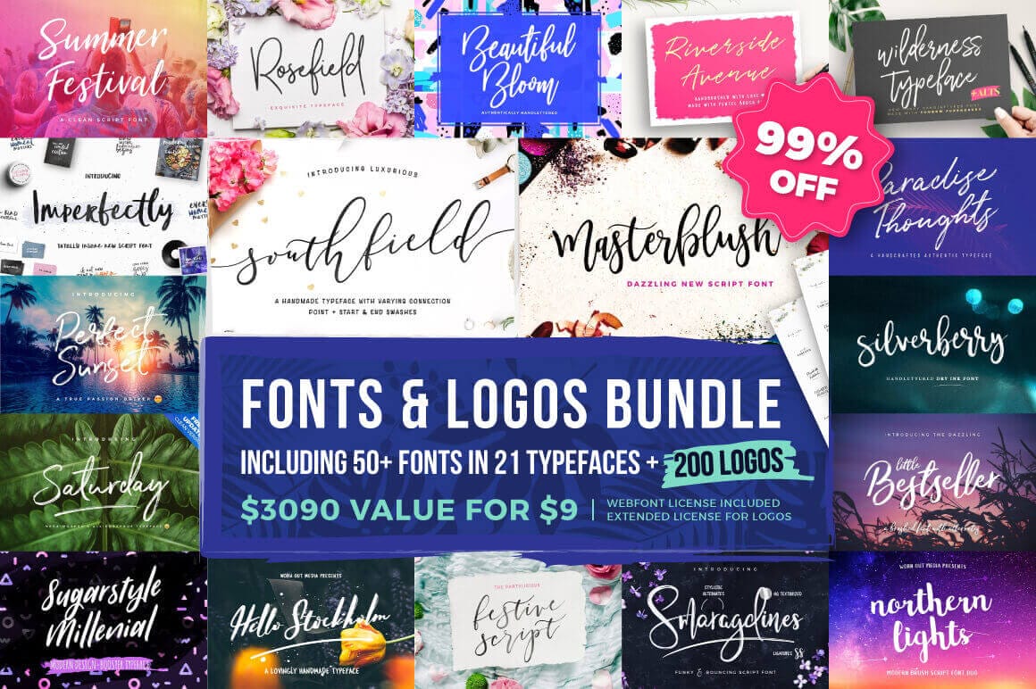 Typographer's Dream Box: 50+ Fonts & 200+ Logos - only $9!