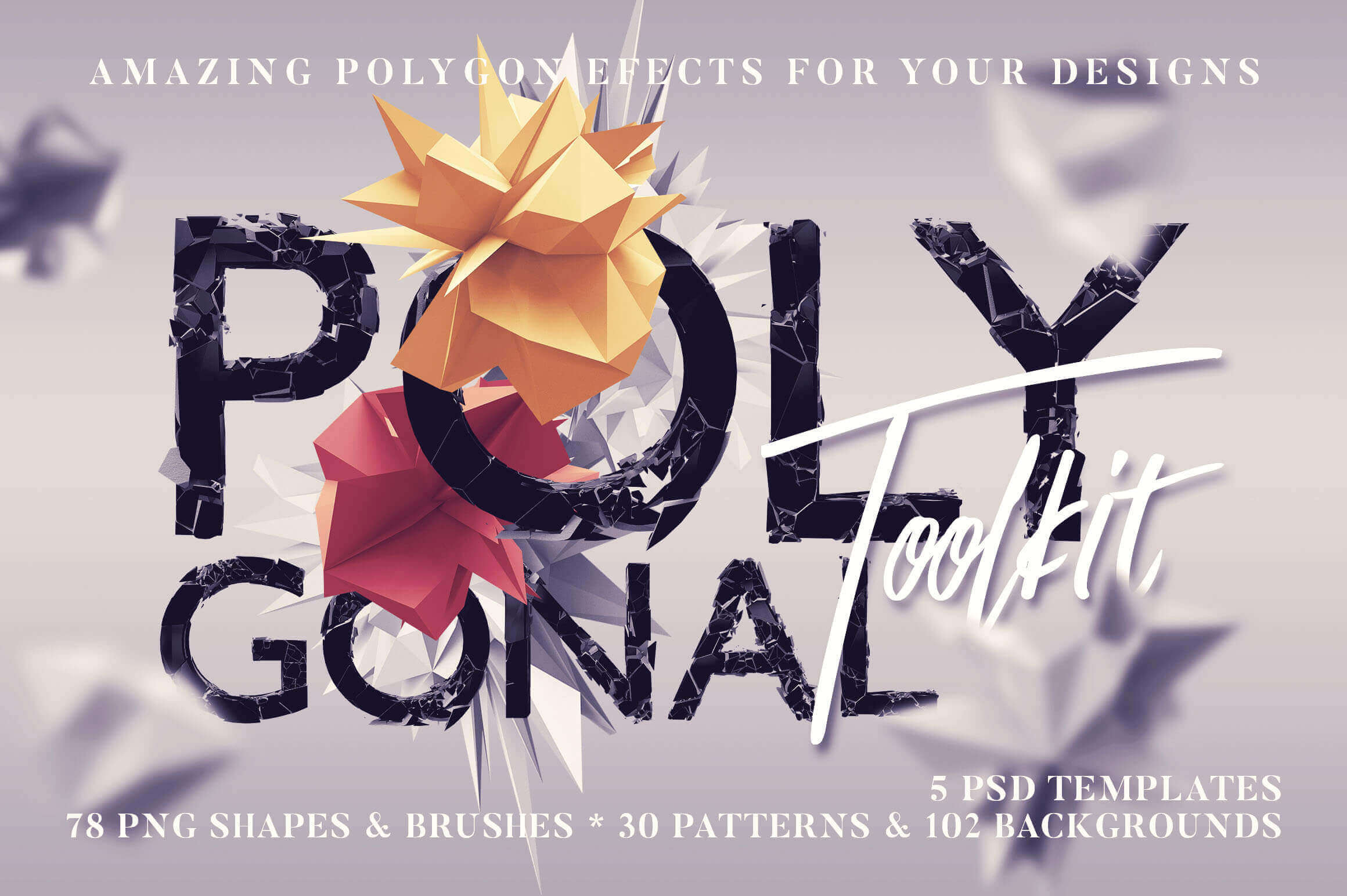 250+ Polygonal Shapes, Brushes, Backgrounds & Patterns – only $12!