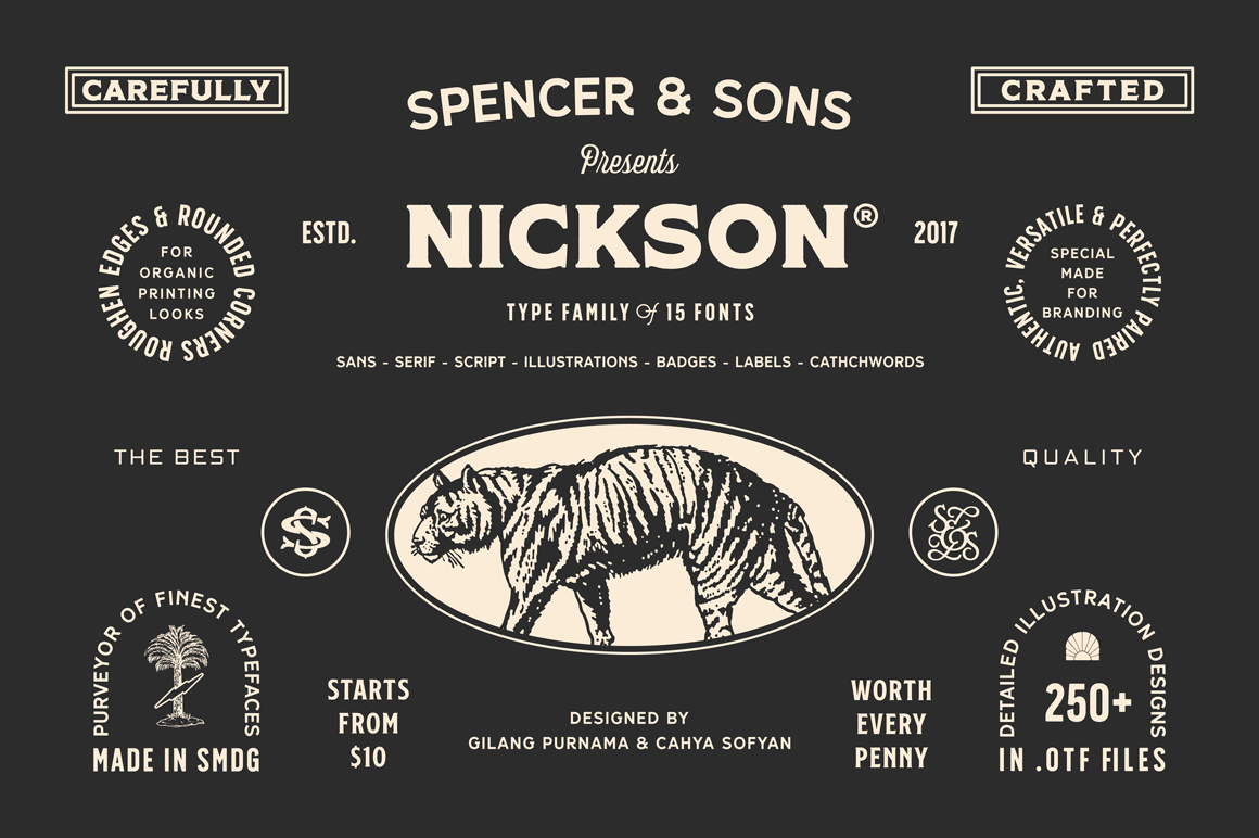 S&S Nickson Font Bundle of 15 Display, Script, Illustrations and More Typefaces – only $12!