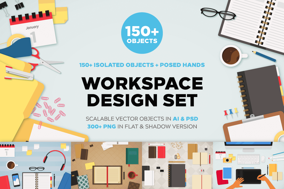 The Workspace Mockup Bundle with 150+ Unique Objects - only $9!