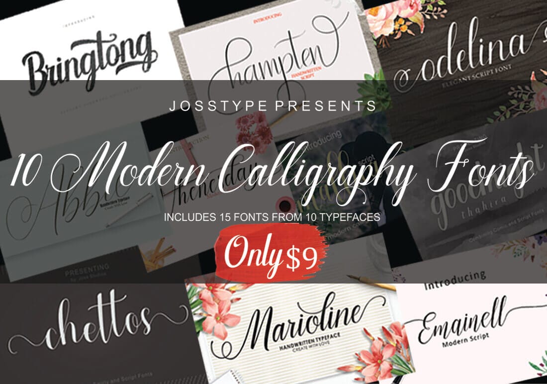 10 Elegant Modern Calligraphy Fonts - only $9!