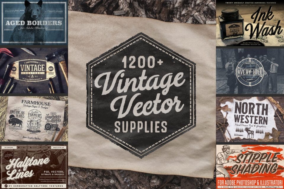 1200+ Design Elements in Massive Vintage Vector Bundle – only $17!