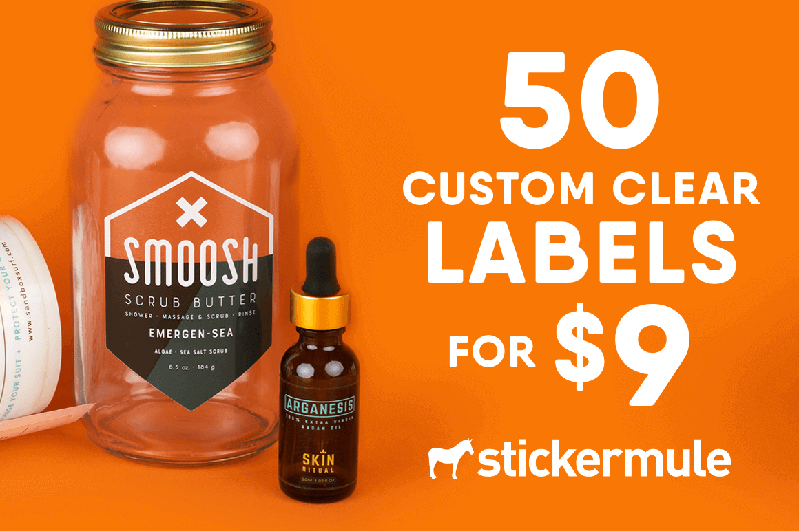 50 Custom Clear Labels from StickerMule - only $9!