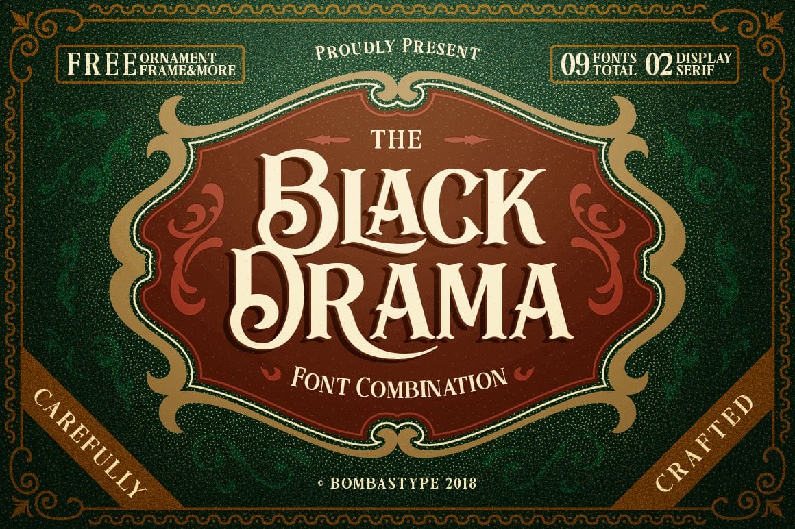 Black Drama Font Family of 9 Antique Retro Typefaces – only $9!