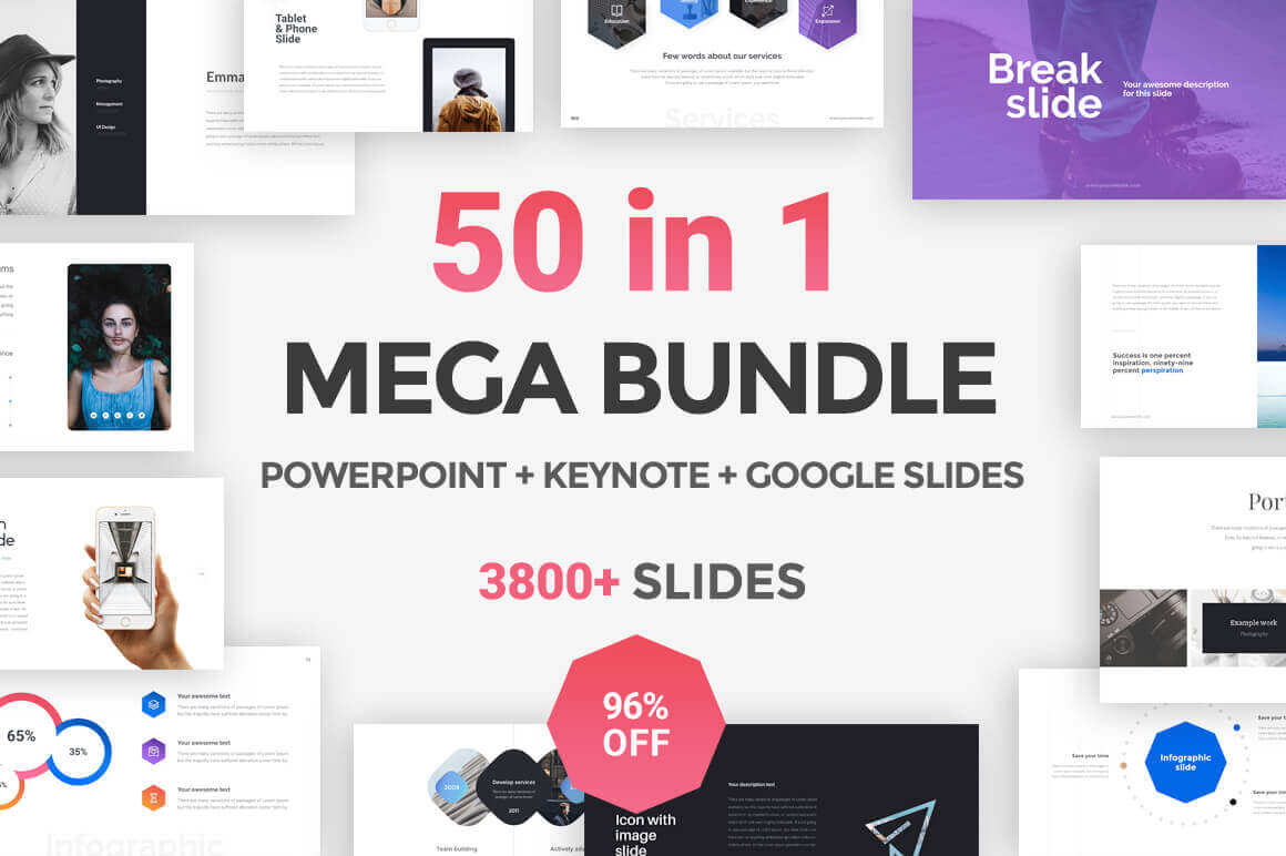 18 PowerPoint + 18 Keynote Templates + 14 Google Slides Templates (with 3,800+ Slides) – only $24!