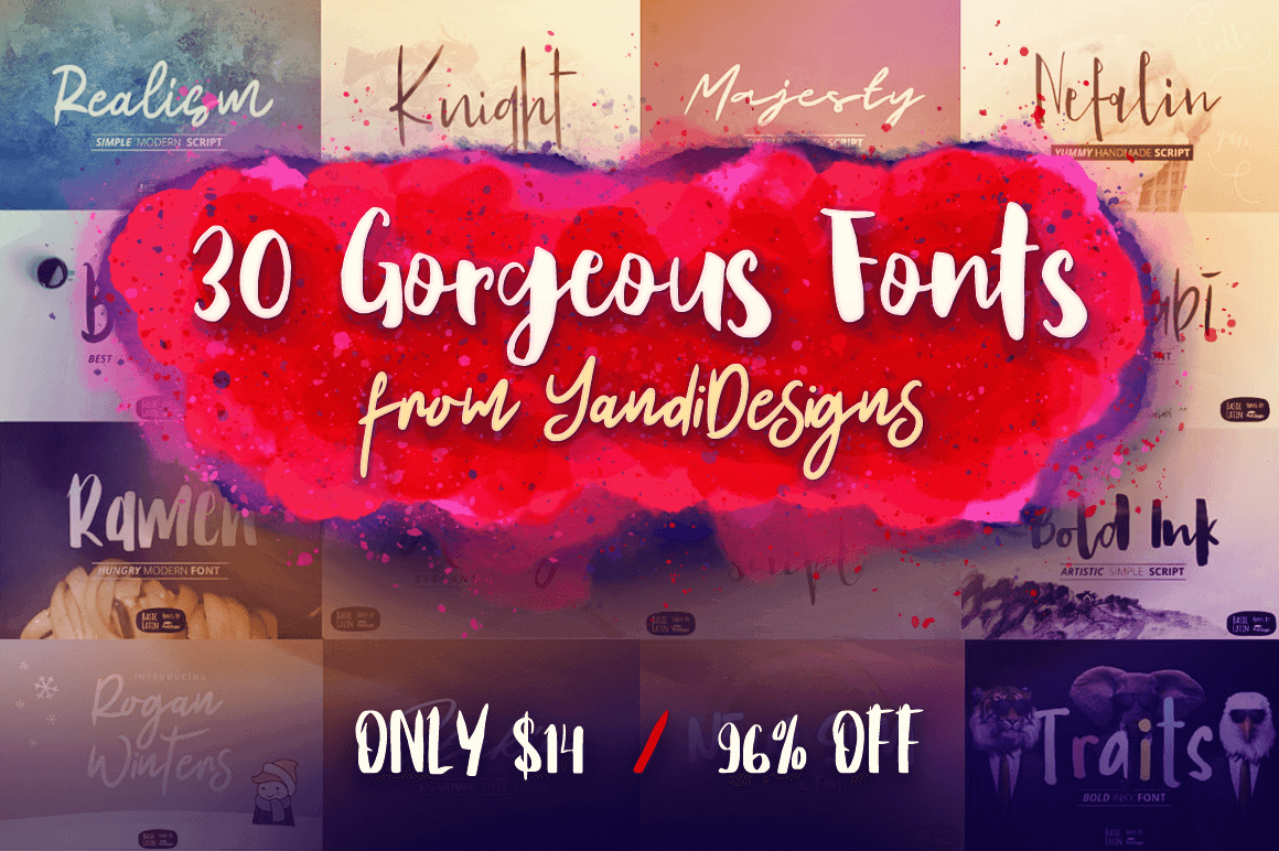 30 Gorgeous Fonts from YandiDesigns - only $14!