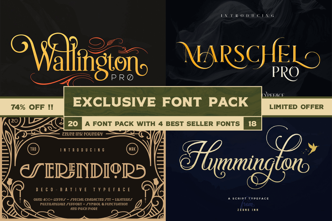 Exclusive! 4 High-Quality Fonts from Zeune Ink Foundry – only $9!