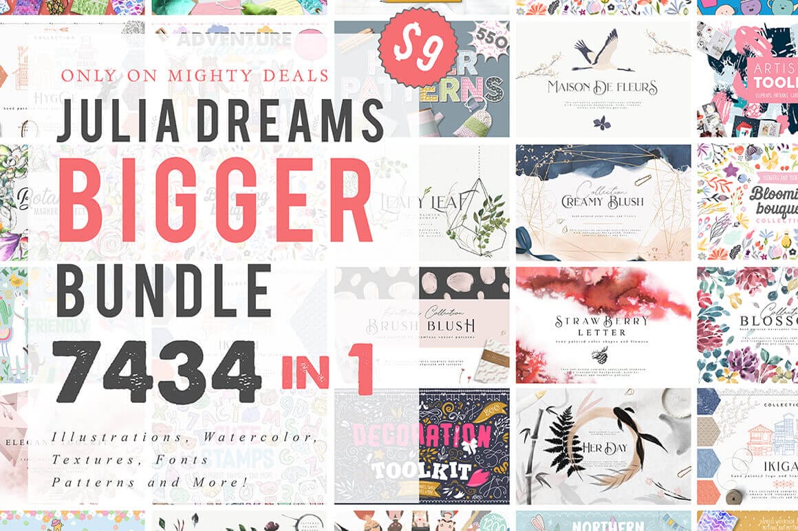 Mighty Deals Exclusive! Julia Dreams Bigger Bundle of 7400+ Elements – only $9!