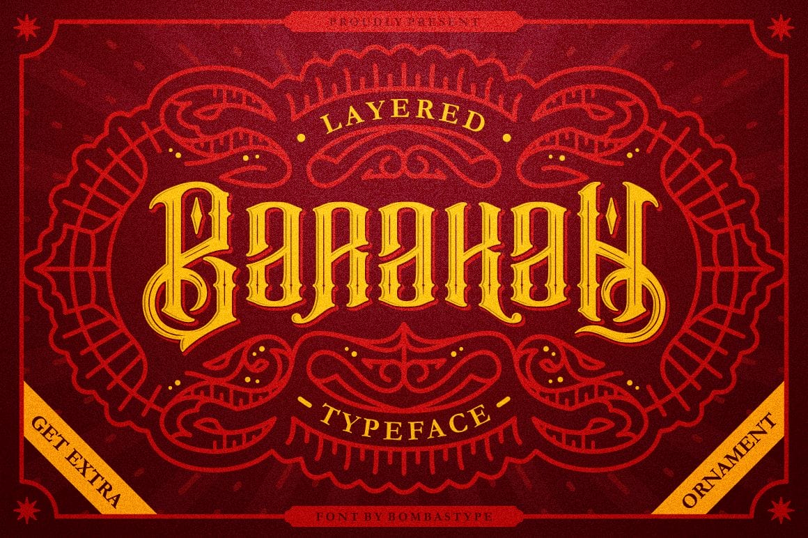 Barakah Layered Display Typeface Plus Extra Ornament – only $7!