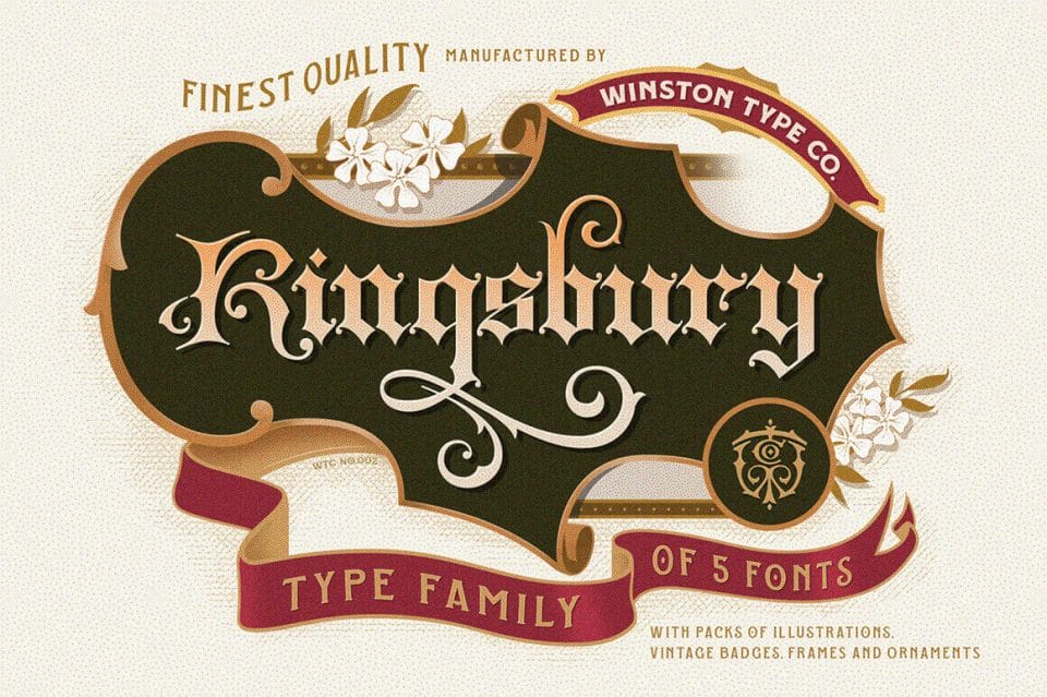 Kingsbury Font Family & Design Bundle of Royal Beauty – only $9!