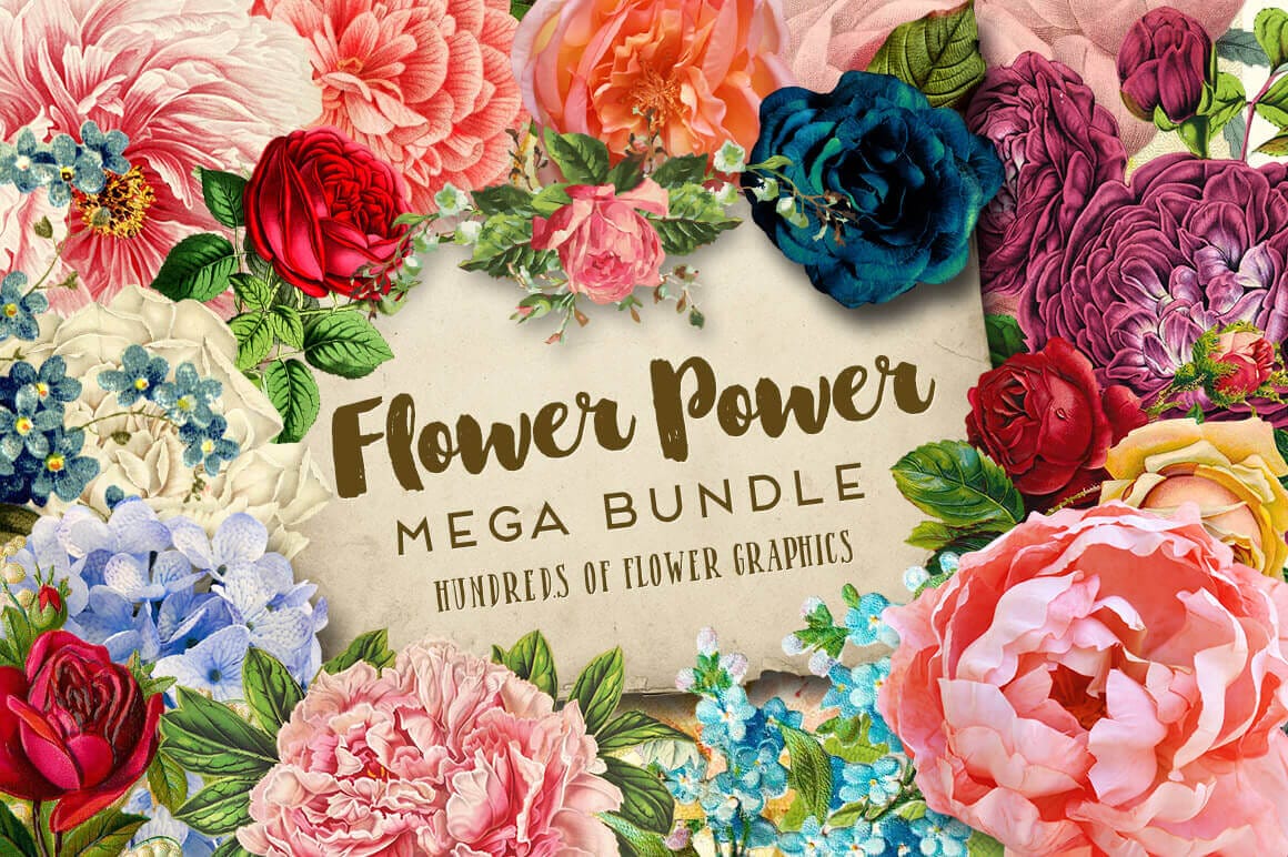 Mega Bundle of Gorgeous Flower Graphics – only $19!