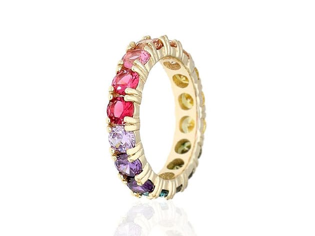 Round Cut Multicolored Gemstones Eternity Band in Sterling Silver for $27