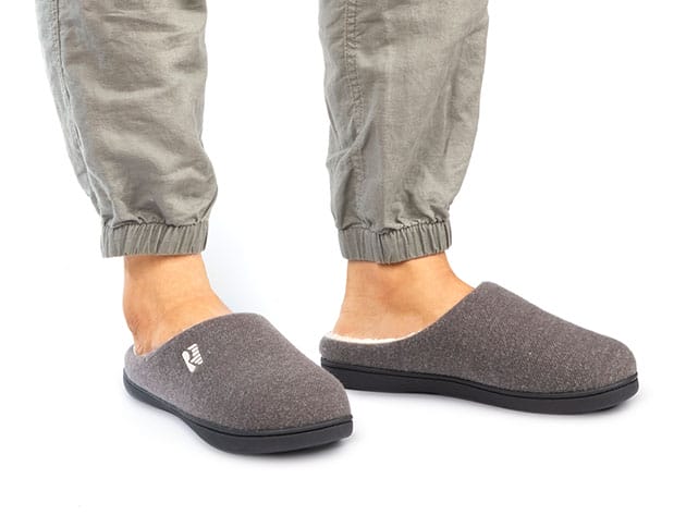 Men’s Original Two-Tone Memory Foam Slippers (Gray/Natural, Size 9-10) for $14