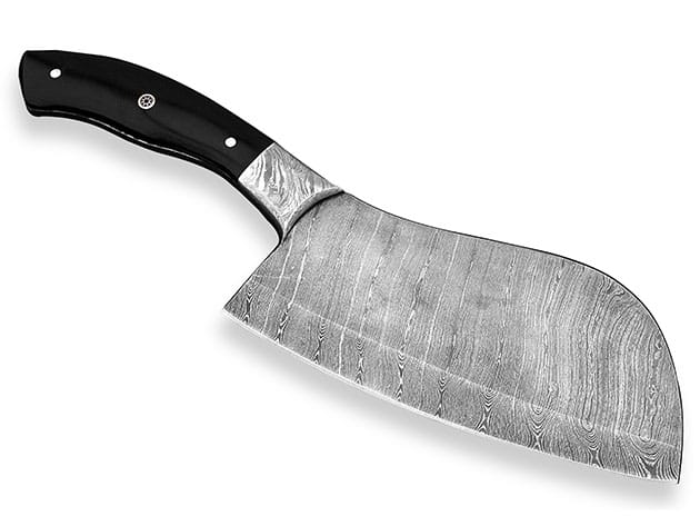 Damascus Cleaver Knife with Buffalo Horn & Mosaic Pin Handle for $59