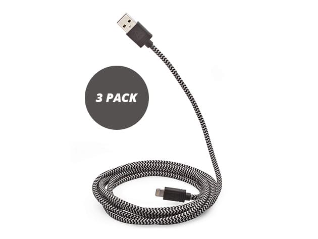 10-Ft Cloth MFi-Certified Lightning Cable: 3-Pack (Black) for $39