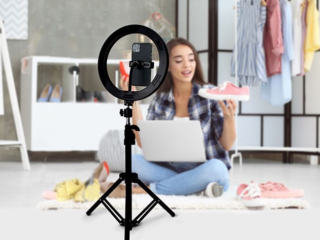 U-STREAM Home Streaming Studio with 10″ Ring Light & Tripod for $39