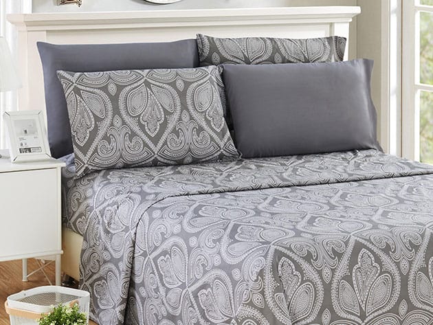 Paisley Microfiber Sheet Set (Grey) for $24