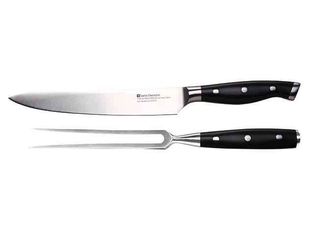 Swiss Diamond® Carving Knife & Fork Set for $82