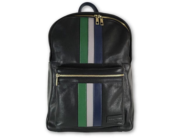 Black Leather Striped Backpack for $177