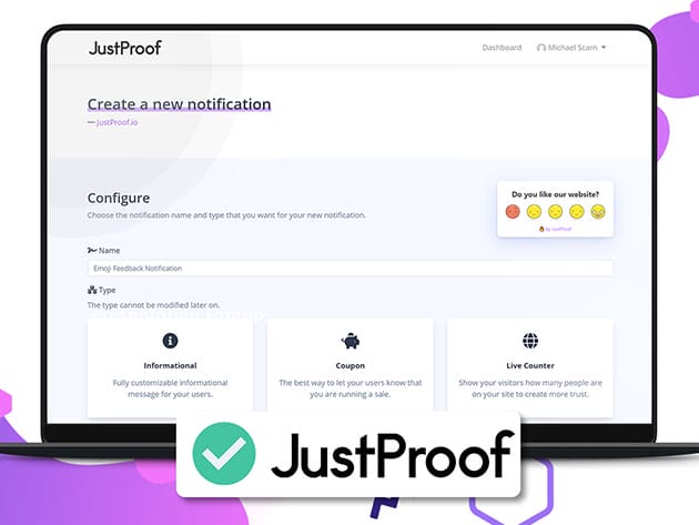 JustProof Social Proof Notifier Startup Plan: 3-Yr Subscription for $29