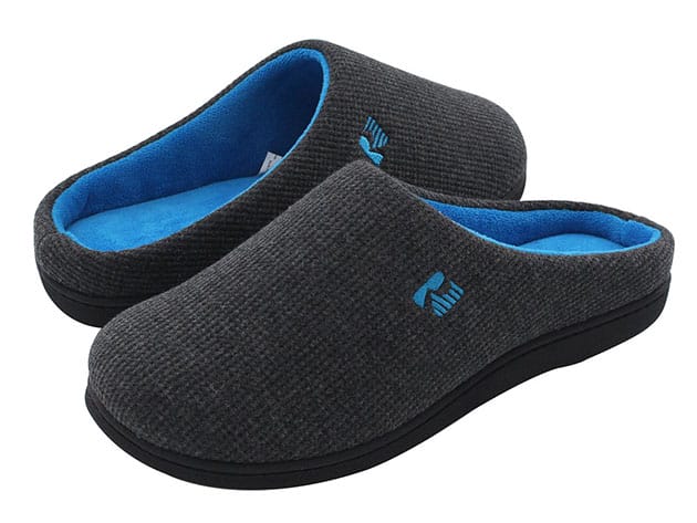 Men’s Original Two-Tone Memory Foam Slippers (Dark Gray/Blue, Size 9-10) for $14