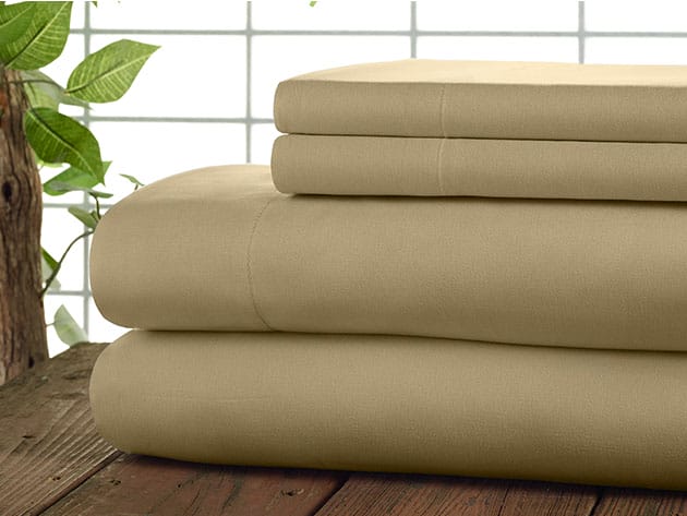 Kathy Ireland 4-Piece CoolMax Sheet Set (Taupe) for $32