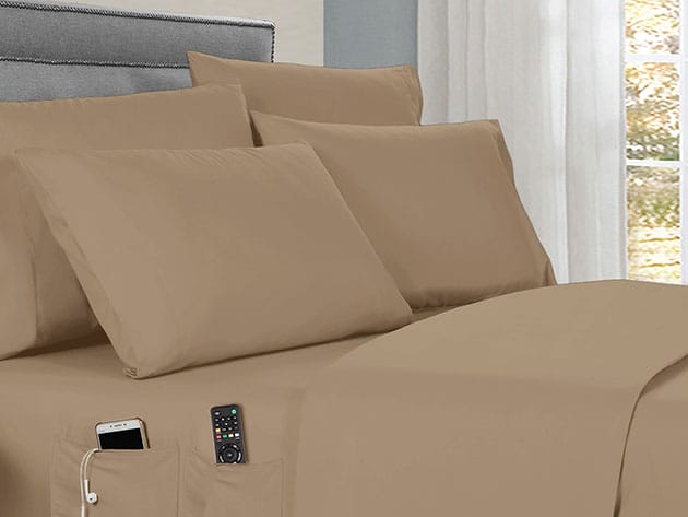 Kathy Ireland 6-Piece Smart Sheet Set (Taupe) for $29