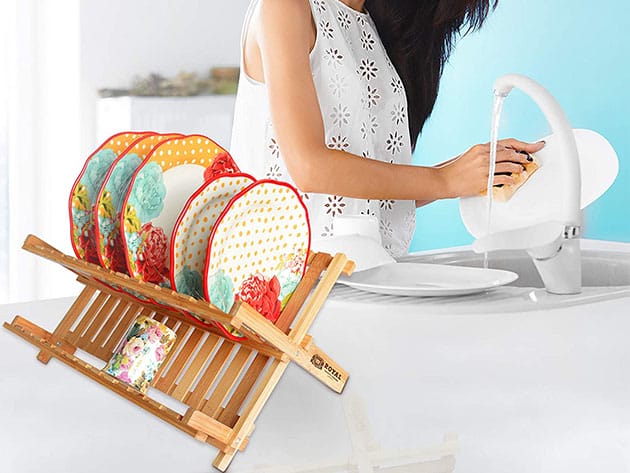 Bamboo 2-Tier Dish Drying Rack for $19