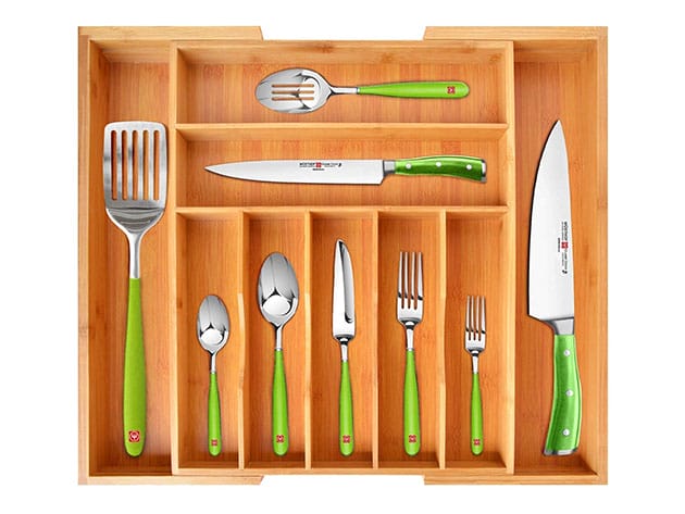 Bamboo Kitchen Drawer Organizer for Utensils for $29