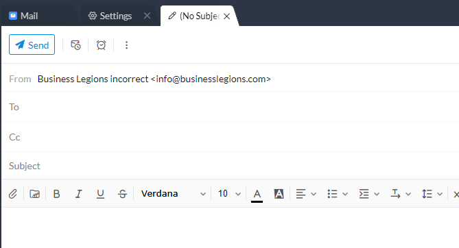 Business Legions ZOHOMAIL incorrect email address compose Business Legions ZOHOMAIL incorrect email address compose