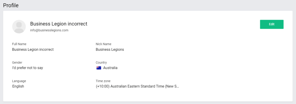 Business Legions ZOHOMAIL profile details