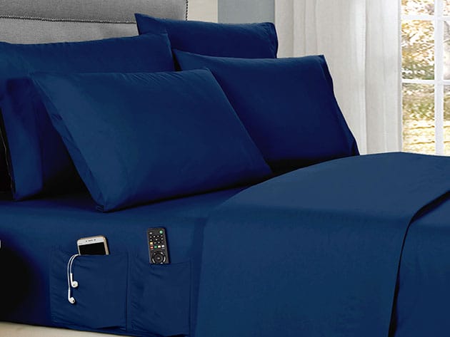 Kathy Ireland 6-Piece Smart Sheet Set (Navy) for $29