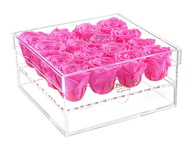 Rose Box™ Premium Jewelry Box & Neon Pink Everlasting Roses  for $259