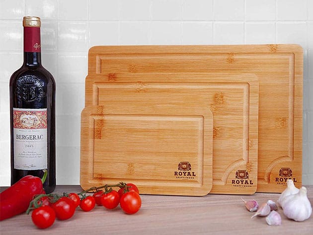 Bamboo Butcher Blocks with Juice Groove & Side Handles: Set of 3 for $24