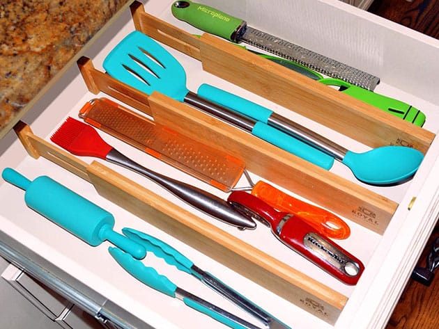 Adjustable Bamboo Drawer Dividers: 4-Pack for $29