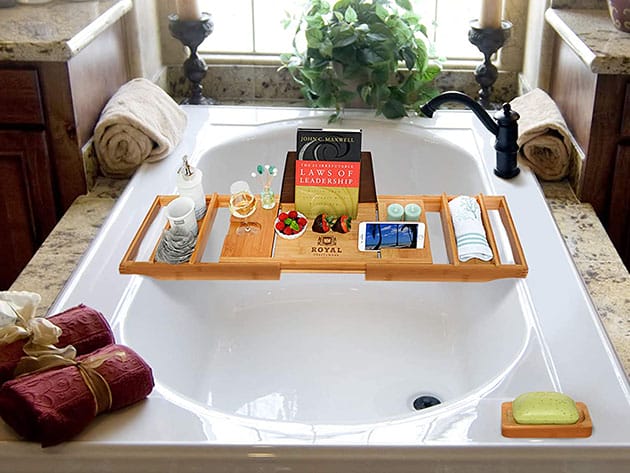 Luxury 100% Bamboo Bathtub Caddy Tray for $46