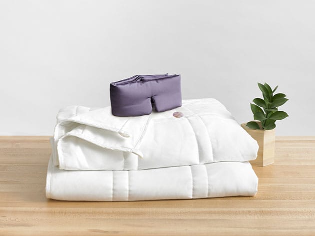 Deep Sleep Set: Cool Weighted Blanket & Amethyst Crystal Sleep Mask for $178