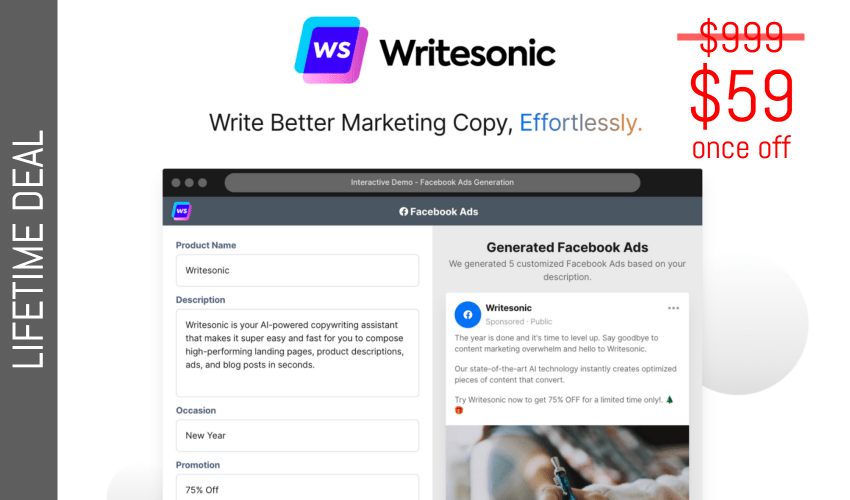 Writesonic LIfetime Deal for $59